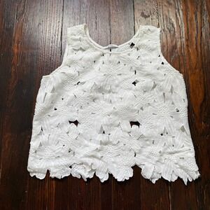 Acemi Top Womensโ Small White Floral Lace Sleeveless Crochet Boho